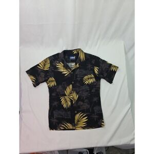 Palmwave Hawaii Mens SS Button Up Hawaiian Shirt Size Large 100% Cotton Black